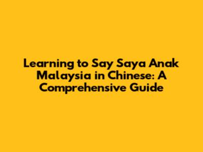 Learning to Say 'Saya Anak Malaysia' in Chinese: A Comprehensive Guide