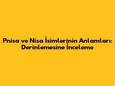 Pnisa ve Nisa İsimlerinin Anlamları: Derinlemesine İnceleme