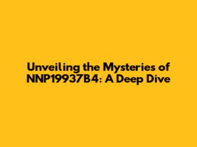 Unveiling the Mysteries of NNP19937B4: A Deep Dive